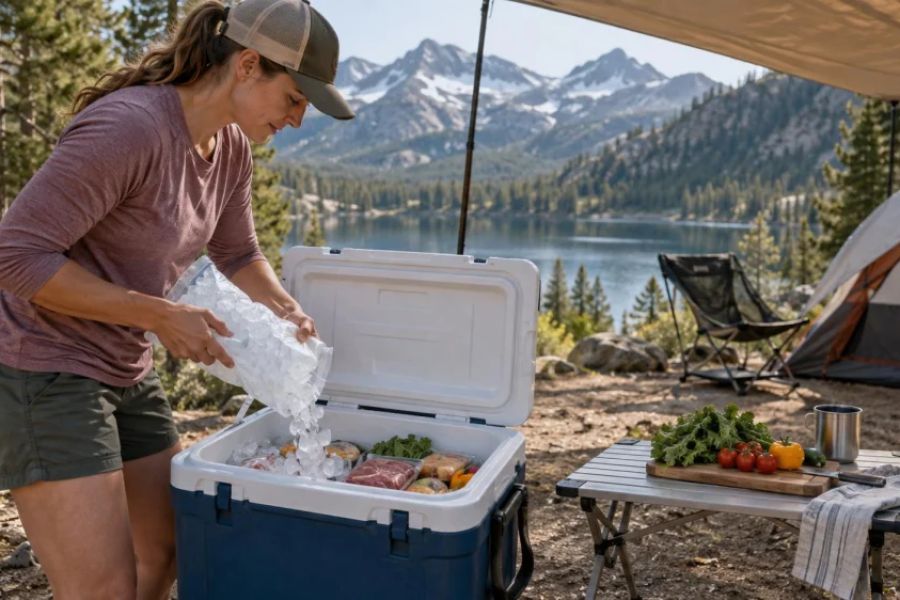 Camping Cooler Plan: Ice, Raw Food, Drainage, and Shade