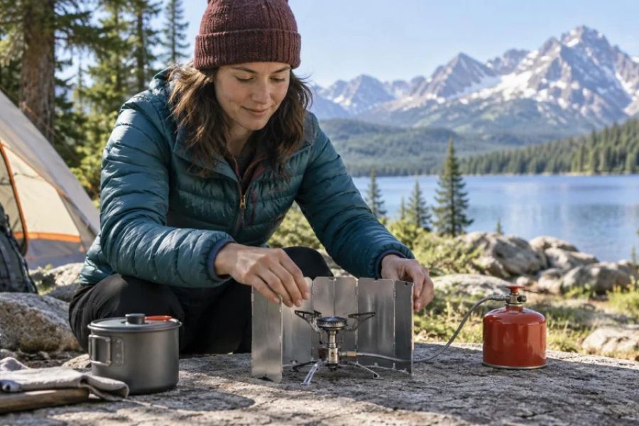 Camping Stove Setup: Surface, Fuel, Wind, and Shutdown