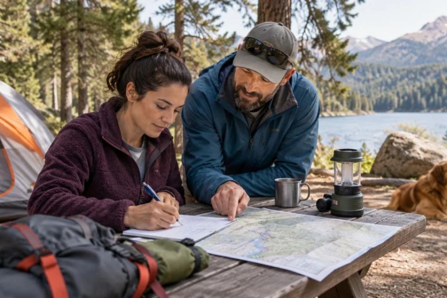 Camping Emergency Contact Card: Route, Vehicle, and Return